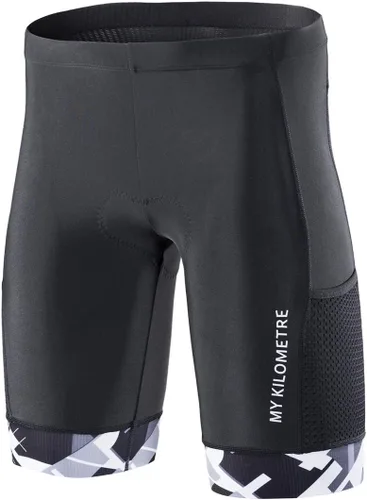 MY KILOMETRE Pantalones cortos de triatlón para hombre con cordón ajustable y bolsillos en las piernas de fácil alcance, gamuza para larga distancia