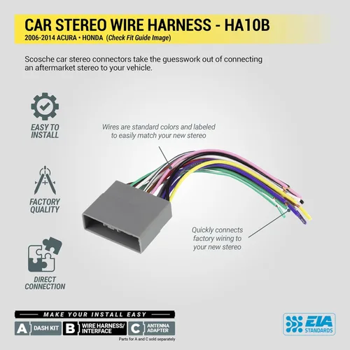 Miniatura 4 de Scosche HA10B Arnés de cableado de radio para vehículos Acura y Honda seleccionados 2006-14 - Arnés de cables de radio para estéreo de automóvil