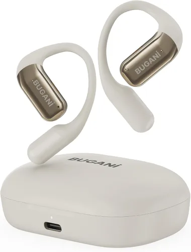 BUGANI Auriculares de oreja abierta, Bluetooth 5.2 Auriculares de oreja abierta con micrófono, conversación clara ENC, sonido estéreo inmersivo,