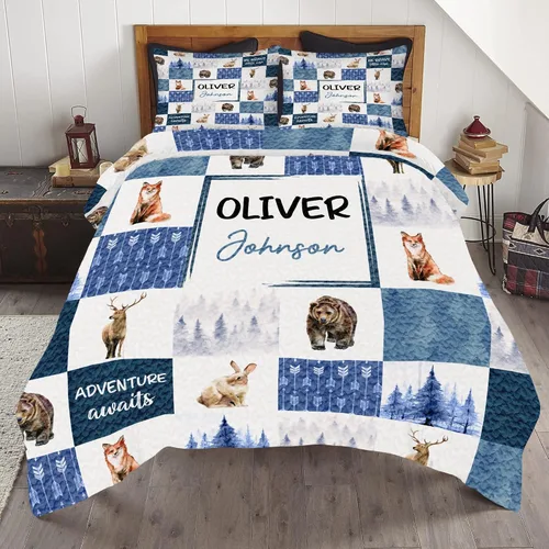 Miniatura 23 de ENCYCOM Edredón personalizado de oso bosque, edredón de animales del bosque, mejor juego de edredón decorativo único para cama colgante en la pared