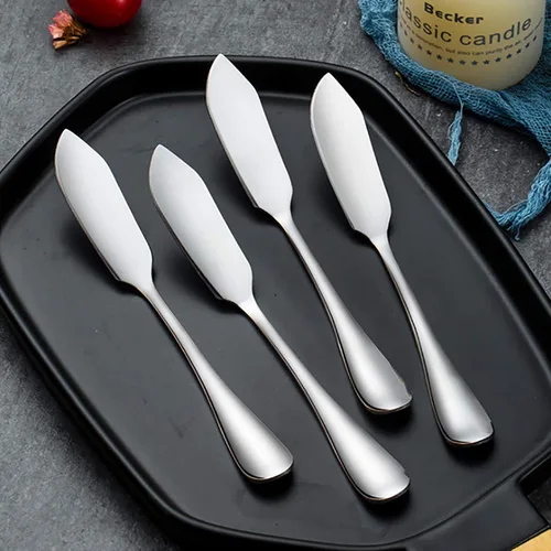 Miniatura 6 de VANRA Juego de cuchillos esparcidores de queso, 4 piezas, cuchillo de mantequilla de acero inoxidable, sándwich, condimento, mermelada, pan, crema