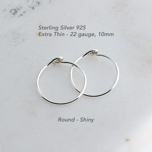 Miniatura 69 de Aretes de plata de ley abiertos para cartílago, tragus, delgados, calibre 22