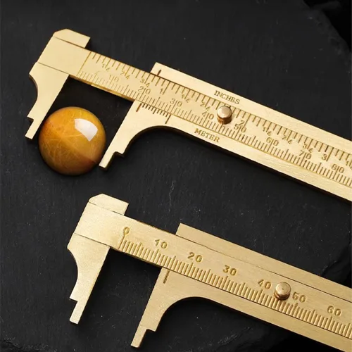 Miniatura 3 de Jadeshay Herramienta de medición de calibradores, estilo vintage, regla de pinza Vernier de latón, escalas dobles (milímetros/pulgadas), herramienta