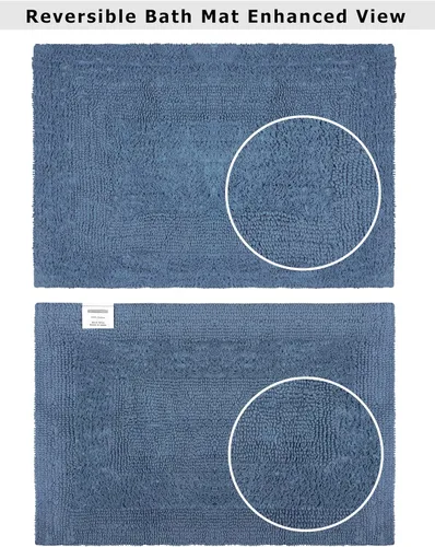 Miniatura 4 de COTTON CRAFT Lujosas alfombras de baño, juego de 2 alfombrillas reversibles y pesadas para suelo de baño, bañera y ducha, tapete de algodón puro