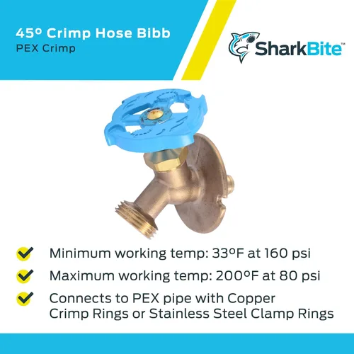 Miniatura 4 de SharkBite 1/2 x 3/4 pulgadas MHT latón crimpado manguera de 45 grados Bibb, tubo PEX, PE-RT, UC24632Z