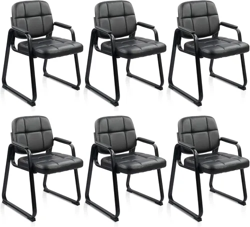 Miniatura 44 de CLATINA Silla de cuero para invitados de oficina, silla de recepción sin ruedas con reposabrazos y soporte de madera, sillón de escritorio