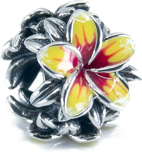 Flor tropical roja y amarilla Plumeria Frangipani Flower Sterling Silver Charm Bead S925, Flor tropical hawaiana, flor tropical floreciente, flor de