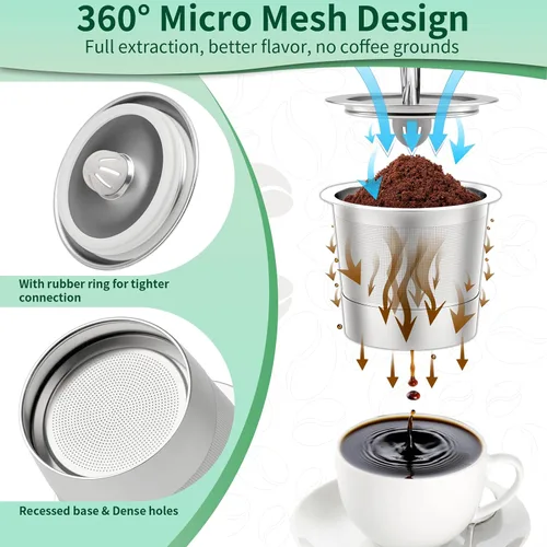 Miniatura 3 de Paquete de 2 tazas K reutilizables para Keurig 1.0, cápsulas de café recargables de acero inoxidable K Cup y tazas K de metal filtros de café