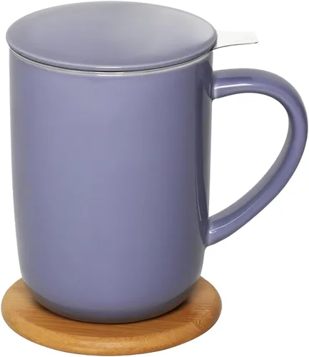 Miniatura 10 de CEEFU Taza de té de porcelana con infusor y tapa, tetera con filtro y posavasos, máquina de té para hojas sueltas, 16 onzas para té, café, leche
