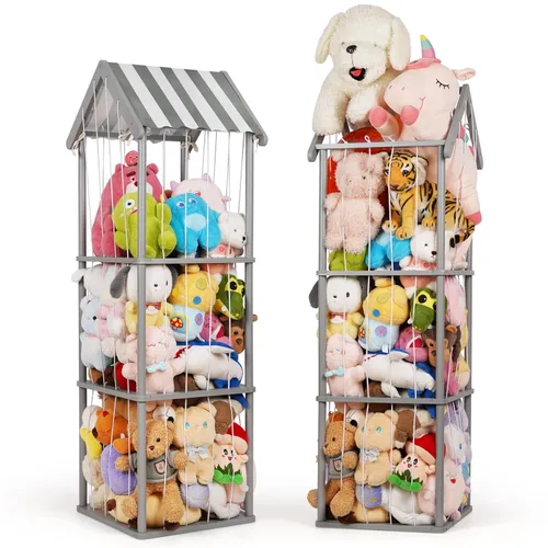 Miniatura 15 de Edudif Almacenamiento de animales de peluche, soporte vertical para animales de peluche de madera, fácil montaje, organizador de juguetes de peluche
