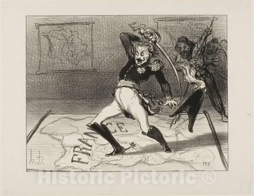 Historic Pictoric Print : Emperor Nicolas Working in his Cabinet, Plate Ninety-Four from Actualites, Honore Victorin Daumier, 1850, Vintage Wall