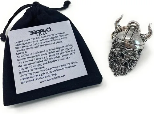 Miniatura 5 de Bravo Bells Viking Warrior Skull Bell - Accesorio de campana de motociclista o llavero para buena suerte en la carretera - Fabricado en los Estados
