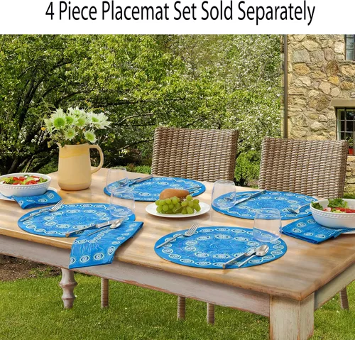Miniatura 5 de Home Bargains Plus Servilletas de tela con medallón mediterráneo azul, diseño de islas griegas costeras, resistentes a las arrugas y a las manchas