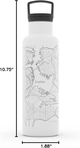 Miniatura 4 de Well Told Botella de agua aislada con mapa de Boston Massachusetts grabado, botella de acero inoxidable grabada (21 onzas, blanco) botella aislada