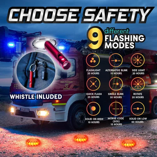 Miniatura 4 de Marcala Paquete de 3 luces de emergencia para vehículos Baldosas de emergencia compatibles con DOT para automóvil con baterías, silbato y funda