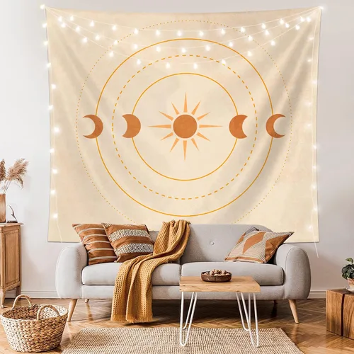 SUOTEMEIFEI Tapiz bohemio minimalista con sol y luna, arte abstracto minimalista para pared para dormitorio, sala de estar, dormitorio universitario