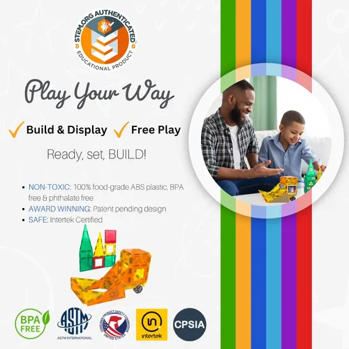 Miniatura 8 de Tytan Tiles Pirate Ship & Island - Juego de construcción de azulejos magnéticos de 60 piezas, divertido juguete STEM para niños, juego creativo