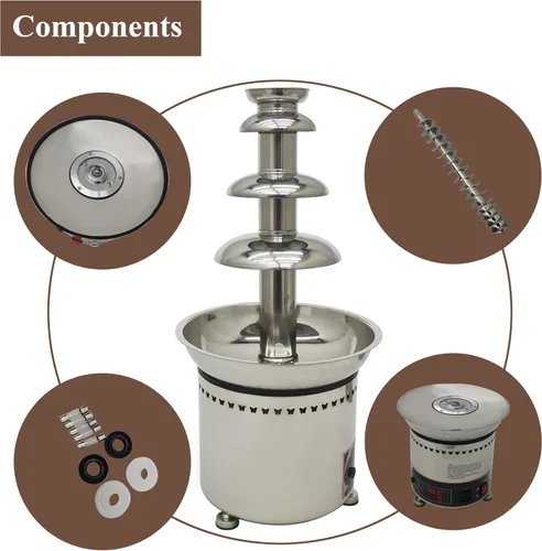 Miniatura 8 de Máquina de fuente de chocolate para fiesta, 4 niveles, acero inoxidable, fuente de chocolate caliente, fuente de cascada, fuente de fondue