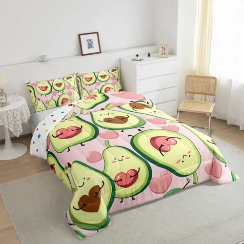 Miniatura 5 de Erosebridal Juego de edredón de aguacate, tamaño individual, para niños y niñas, niños y mujeres, relleno de edredón rosa con corazón de amor, Multi