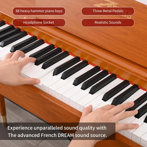Miniatura 2 de Teclado de piano de 88 teclas con soporte de madera maciza y acción de martillo ponderado Piano de teclado eléctrico para el hogar para Marrón