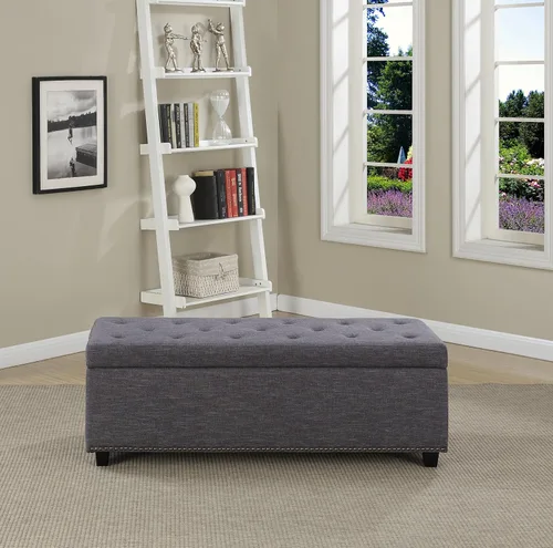 Miniatura 2 de Otomano rectangular de almacenamiento Simpli Home Hamilton, Madera, Gris pizarra Pizarra gris