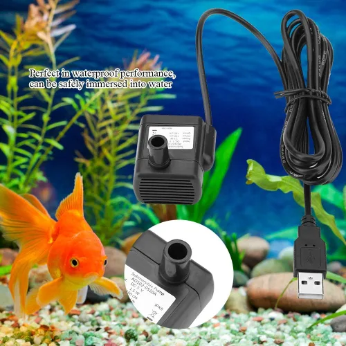 Miniatura 3 de Bomba sumergible USB, DC 5V pequeña bomba sin escobillas, mini bomba sumergible silenciosa USB fuente acuario fuente de peces circulación de agua