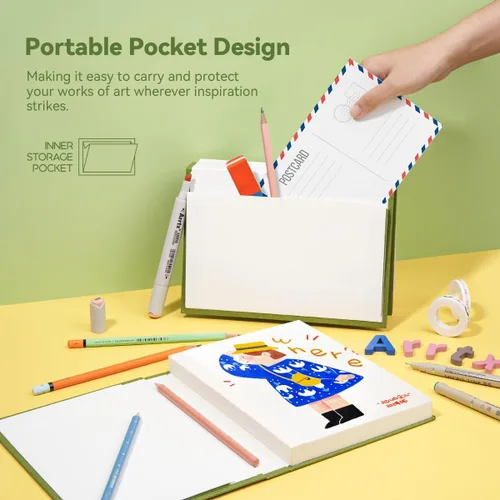 Miniatura 5 de Arrtx Cuaderno de bocetos de tapa dura premium, 60 hojas/120 páginas, papel de dibujo grueso de 180 GSM sin ácidos, bloc de bocetos de tapa dura