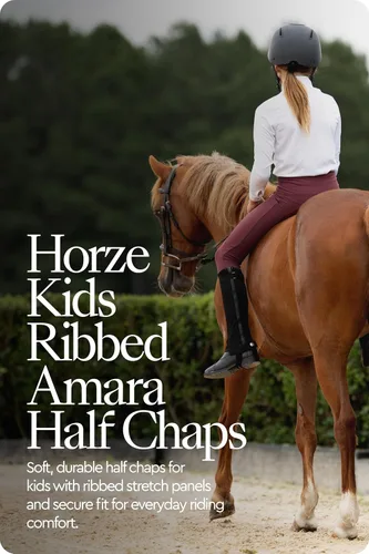 Miniatura 4 de HORZE Amara Polainas ecuestres para equitación inglesa unisex para niños Par de polainas con cremallera de cuero sintético Tabla de tallas