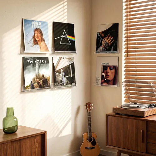 Miniatura 3 de Laurensory Estante para Discos de Vinilo de Montaje en Pared, Soporte Expositor de Álbumes de Acrílico Transparente de 12 Pulgadas, Estantes