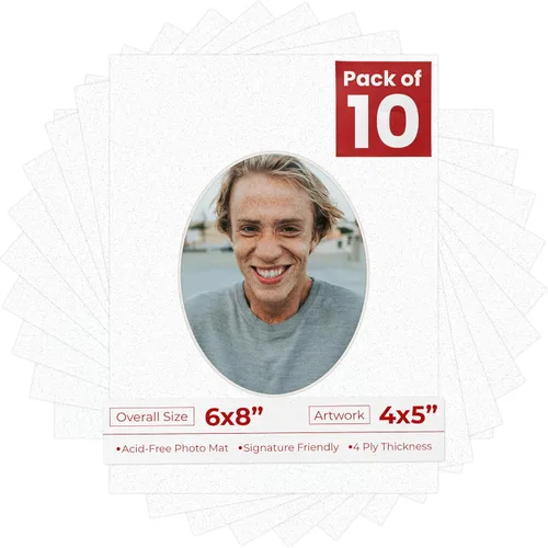 Miniatura 26 de Alfombrilla de 6 x 8 pulgadas, corte biselado para fotos de 4 x 5 pulgadas, diseño ovalado de color gris medio, sin ácidos, mate para proteger tus