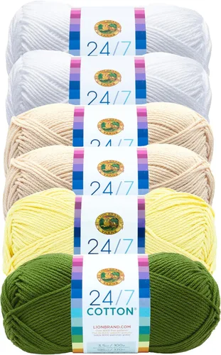 Miniatura 67 de Lion Brand Yarn, Hilo ligero mercerizado de algodón 24/7 para tejer, ganchillo y manualidades, Almirante, 1 paquete, 185 yardas de fibra natural