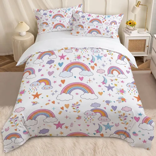 Miniatura 10 de BEDMUST Funda de edredón de unicornio tamaño individual, suave y lindo juego de ropa de cama de unicornio rosa con hojas de flores y pájaros azules