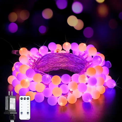 Miniatura 26 de JMEXSUSS 100 luces LED de Navidad a pilas para interiores y exteriores, impermeables, 33 pies, luces de globo en cadena con pilas con control Varios