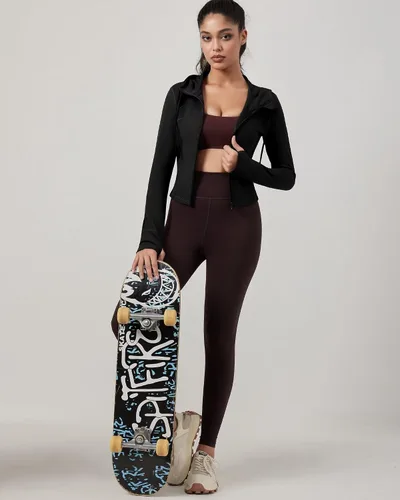 Miniatura 5 de QUEENIEKE Chaqueta de entrenamiento para mujer, con cremallera completa, sudadera con capucha para correr, ajustada, para yoga, recortada