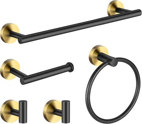 Miniatura 7 de Juego de Accesorios de Baño Negro de 10 Piezas, Juego de Barras de Toalla de Acero Inoxidable Negro Mate, Incluye 2 Barras de Toalla de 16'', 4