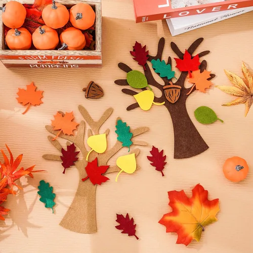 Miniatura 3 de Whaline Kit de manualidades de fieltro de árbol de agradecimiento, 192 piezas, árboles de otoño, hojas de arce, adornos de fieltro para bricolaje