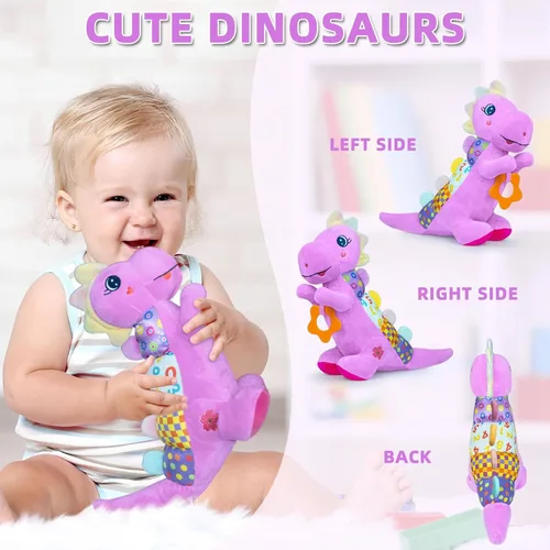 Miniatura 6 de Juguetes Musicales de Peluche de Dinosaurio Bebé para 0-3-6-9-12 Meses, Juguetes de Dinosaurio para Tiempo Boca Abajo de Bebés con Papel de Sonido