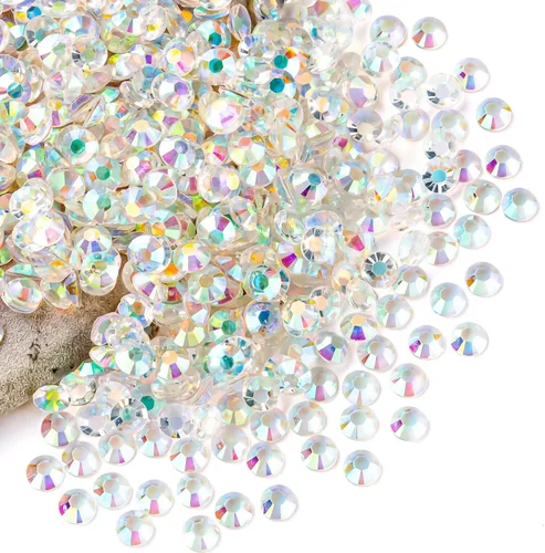 Miniatura 102 de Diamantes de imitación AB verdes a granel, 5000 piezas de diamantes de imitación de fondo plano redondos de gelatina AB sin fijación térmica, gemas