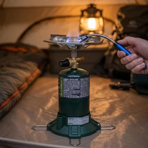 Miniatura 8 de Estufa de propano para acampar con quemador de propano, estufa de propano con parte superior de botella de un solo quemador, llama ajustable