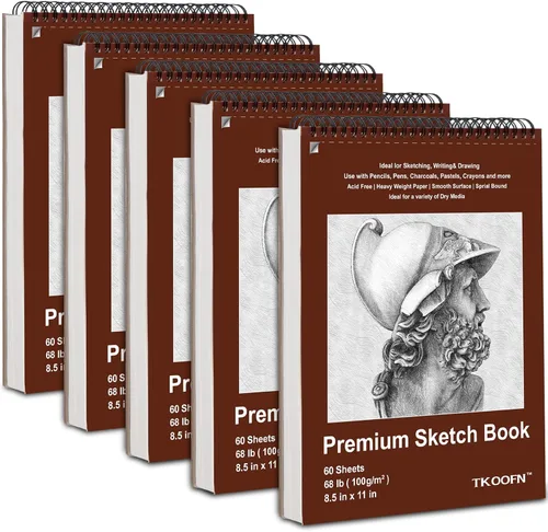 Miniatura 11 de TKOOFN Paquete de 10 cuadernos de bocetos de 5.5 x 8.5 pulgadas a granel (600 hojas en total), blocs de dibujo premium encuadernados en espiral
