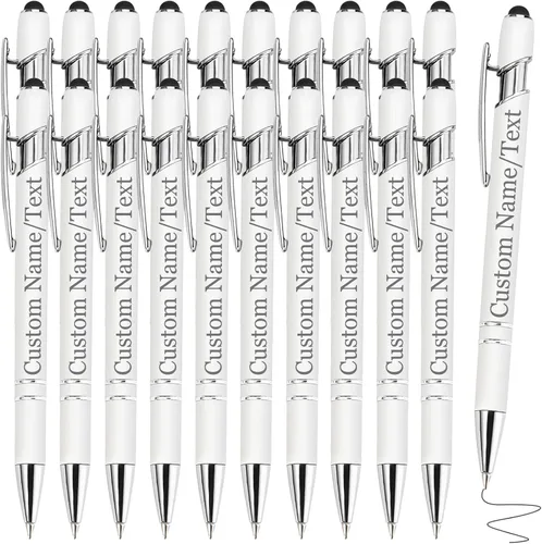 Miniatura 46 de Bolígrafos personalizados con nombre, paquete de 10 bolígrafos personalizados a granel, bolígrafo de tinta negra grabada con punta de lápiz óptico