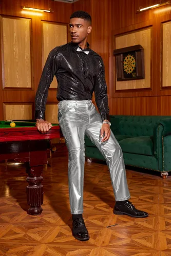 Miniatura 3 de COOFANDY Pantalones metálicos brillantes para hombre, pantalones de club nocturno, pantalones de discoteca de los años 70, 80, 90, pantalones