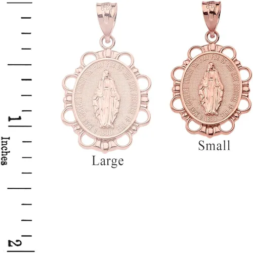 Miniatura 2 de Colgante de oro rosa macizo de 14 k con medalla milagrosa de la Santísima Virgen María (pequeño), Oro rosa