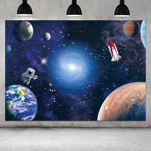 Miniatura 9 de Fondo de fotografía de astronauta espacial de 7 x 5 pies, galaxias cósmicas, estrellas, regalo para recién nacidos, fondo de fotografía, fondo