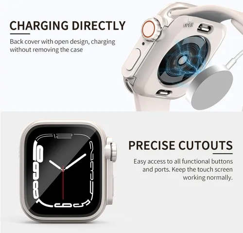 Miniatura 6 de Funda impermeable 2 en 1 compatible con Apple Watch de 1.61 pulgadas, protector de pantalla Series 9/8/7 (diseño ultra estilo) iWatch de vidrio Luz