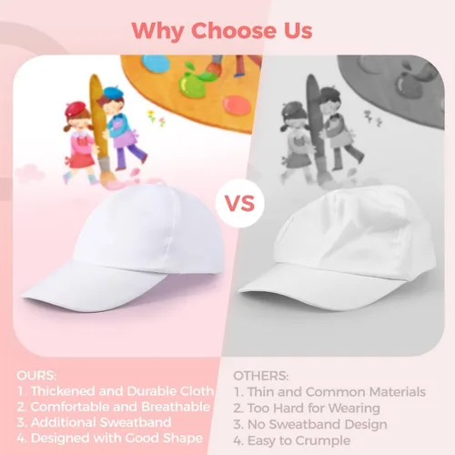 Miniatura 5 de B bangcool DIY Kids Baseball Caps Sombreros - Blanco DIY Pintura Creativa Poliéster Sun Hat Sports Cap para niños