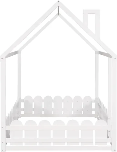 Miniatura 6 de Harper & Bright Designs Cama de casa de tamaño matrimonial para niños, cama Montessori con rieles en forma de valla, marco de cama de tienda