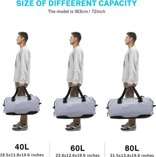 Miniatura 5 de Gonex Bolsa de lona impermeable extra grande de 40 L, 60 L, 80 L, bolsa de lona seca de viaje, bolsa resistente con correas y asas duraderas
