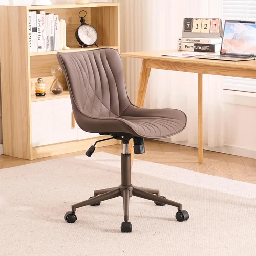 Miniatura 4 de YOUTASTE Silla de escritorio de oficina sin brazos con ruedas, silla giratoria ajustable, tapizada de piel sintética, soporte ergonómico