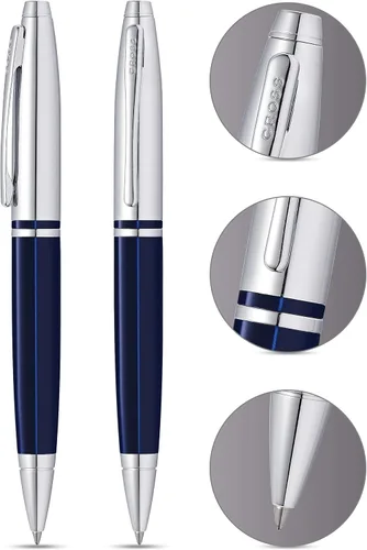 Miniatura 2 de Cross Calais - Bolígrafo recargable, tamaño mediano, incluye caja de regalo premium, color cromado/azul Cromo y azul